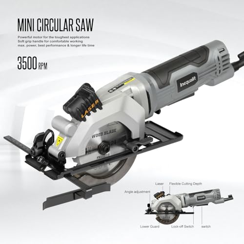 image for Inequalit Mini Circular Saw, 4Amp 3500RPM Corded Compact Saw with 4-1/