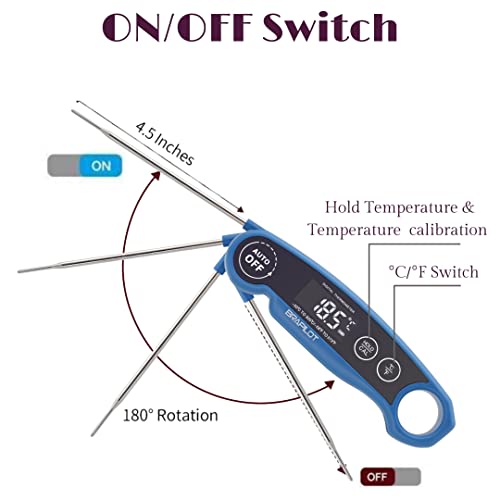 Brapilot Meat Thermometer Rechargeable For Cooking - 3~4S Instant Read Candy Cooking Food Thermometer, Led Display, Temperature Calibration Waterproof For Oil Deep Fry Bbq Grill Smoker (Blue) #TOP4