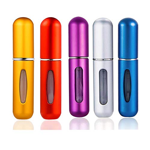 Preisvergleich Produktbild Mini-Parfümzerstäuber, nachfüllbar, 5 Stück Zerstäuber für Parfüm, Aluminium Taschenzerstäuber Sprühflasche 5 ml, Sprühflasche, leicht zu befüllen, mit Pump-Etui für Reisen