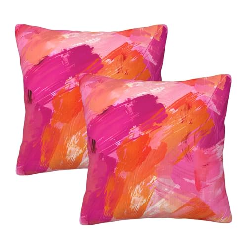 suijnk Abstract Pink and Orange Brush Aesthetic Throw Pillow Covers