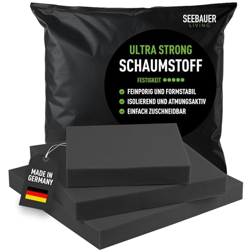 SEEBAUER living Schaumstoff Ultra Strong RG 60/70 (Sehr fest) 30 x 30 x 5 cm Schaumstoffplatte für...