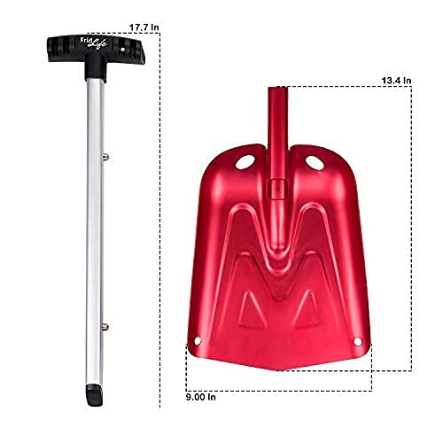 Fridlife Folding Snow Shovel, Rugged Compact Emergency Tool For Car, Snowmobiles, Or Atv – Compact Winter Survival Gear For Camping, 2 Piece Collapsible Hand Shovel, Lightweight Aluminum - Red #TOP5