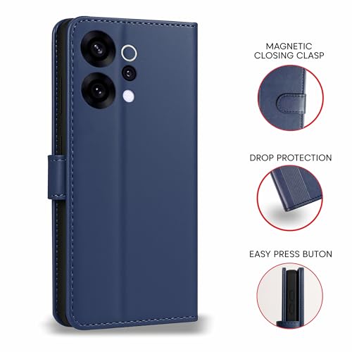 Image of AIBEX Shock Proof Flip Compatible for Oppo Reno 14 PRO 5G Flip Cover Leather Finish | Inside TPU with Card Pockets | Wallet Stand | Complete Protection Flip Case - Blue
