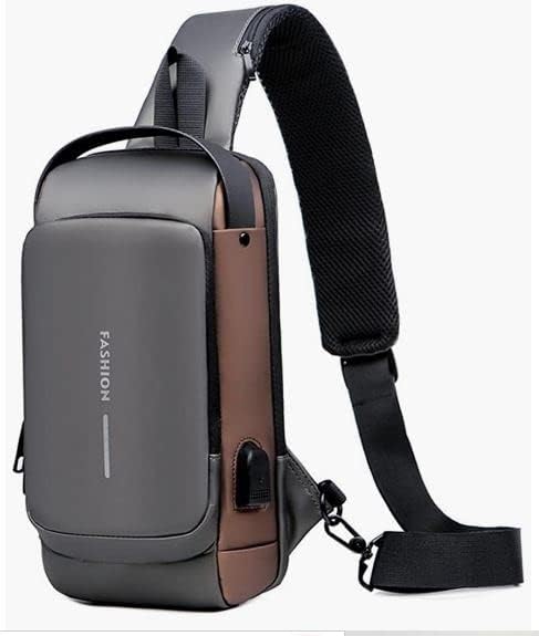 Miniatura 2 de Anti theft Crossbody Sling Bag,Waterproof Chest Daypack with USB Charging, Shoulder Backpack for Men and Women (Brown and Gray)