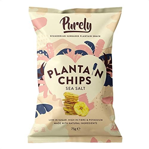Purely Plantain Chips - Low Fat Plantain Crisps - Gluten Free Snacks - Healthy Alternative Snack Multipack - Vegan, Nutritious & All Natural - Sea Salt - 75g x 10 Pack