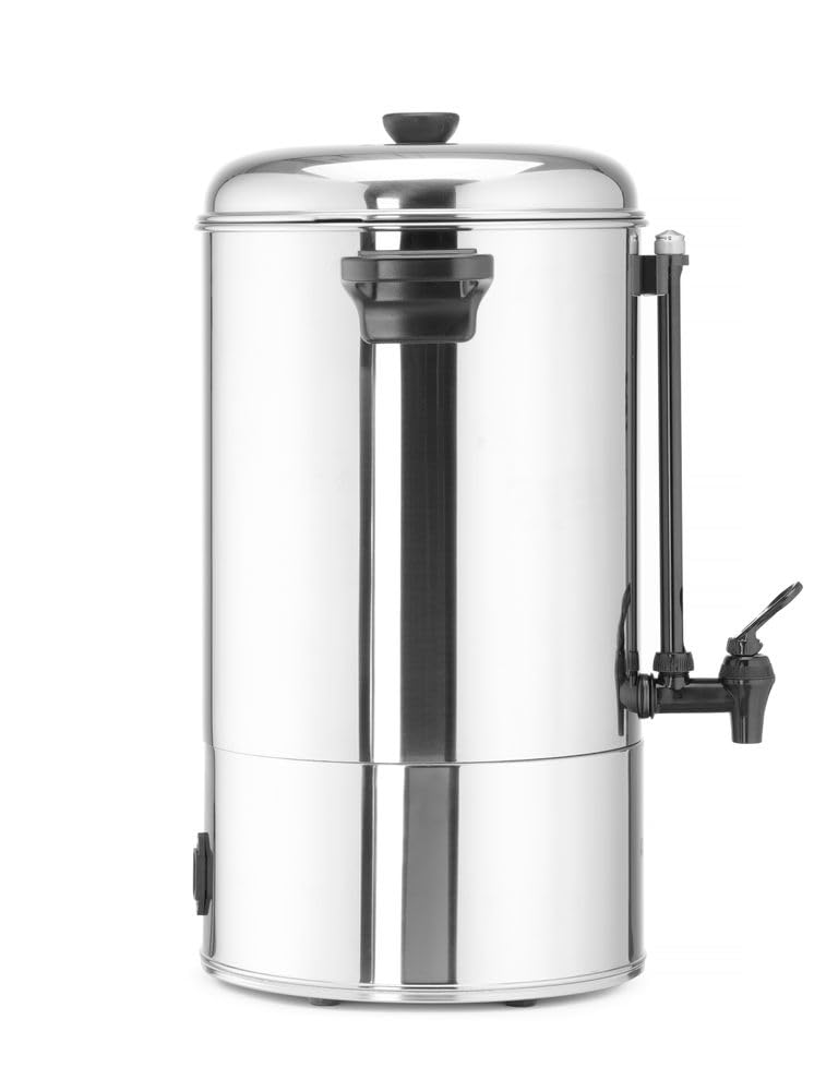 HENDI Percolateur à café, paroi simple, bac à filtre intégré, robinet non drip, pour café moulu grossièrement, pas de filtre en papier nécessaire, 10L, 230V, 1500W, 387x275x(H)530mm, inox 18/0