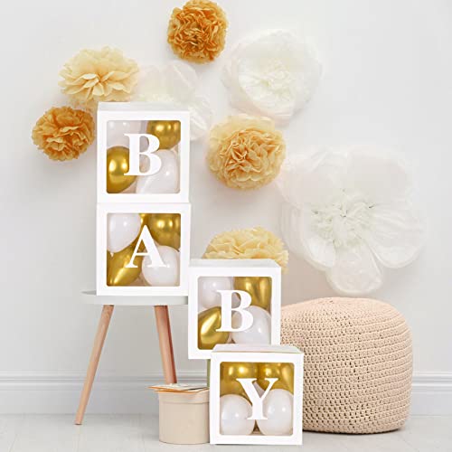 Joyypop Baby Boxes With Letters For Baby Shower, 4 Transparent Balloon Boxes With 16 Letters For Boys & Girls Birthday, Gender Reveal Decorations And Wedding Party(White) #TOP4