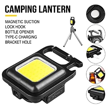 MADRIC COB Small Flashlights 1000 Lumens Mini Keychain Flashlight, Rechargeable cob Keychain Work Light with Folding Bracket Bottle Opener for Fishing Walking Camping (2 Pack) 2
