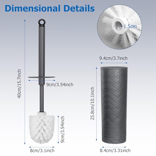 Image of Topsky Toilet Brush,2 Pack Compact Toilet Brush & Holder Set,Plastic Round Barrel Loo Brush with 2 Replacement Toilet Brush Head,Durable for Bathroom Toilet,Dark Gray