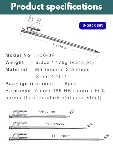 camping moon Estacas para Tienda 11.8 pulgadas Forjadas Acero Inoxidable 8 Piezas Modelo USFLAG-K30-8P miniatura 5