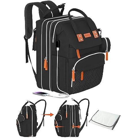 ISMGN Extra Large Diaper Bag Backpack, Multifunctional Diaper Bag, Expandable Diaper Bag, UB Black Cover