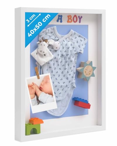 PHOTOLINI 3D Bilderrahmen zum Befüllen 40x50 Weiß groß, 3 cm tiefer...