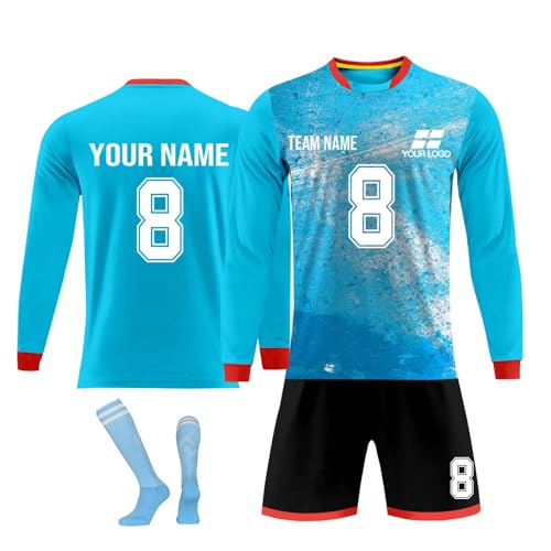 Traje de fútbol de Camiseta goali Personalizado con Logotipo de Equipo, Traje de fútbol de Manga Larga Personalizado para niños, Adolescentes y Adultos