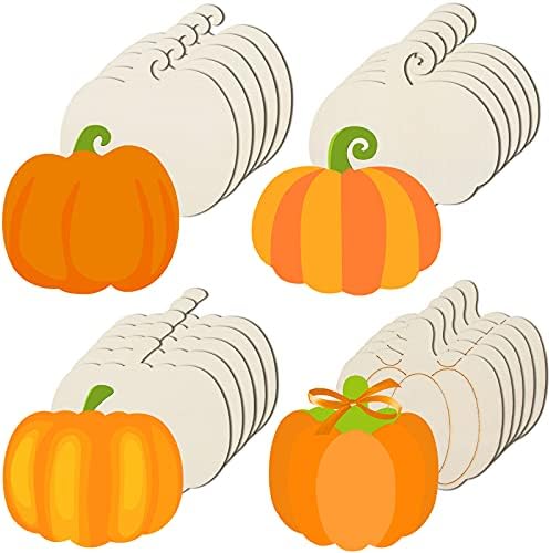 48 Pieces Wood Pumpkin Cutouts - 4.3x4 Inch Unfinished Wood Shapes For Fall DIY Crafts