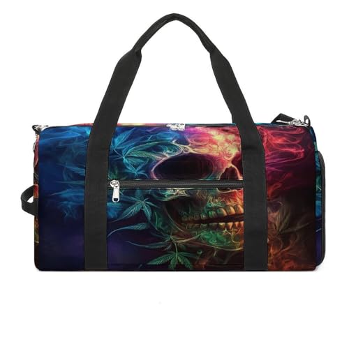 Skull Weed Leaf Smoke Gym Bag Travel Duffle Bags Carry On Tote Weekender Bag Suitable for Men Women