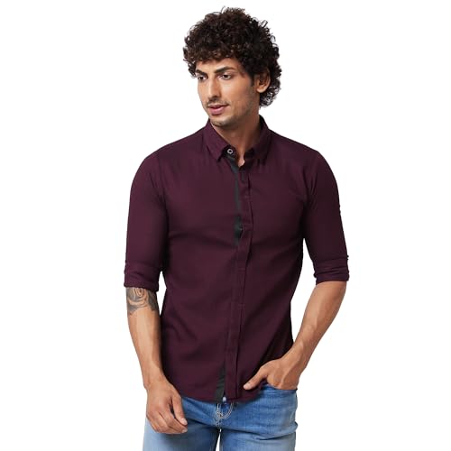 Image of Spykar Men's Regular Fit N /A Full Sleeve Solid Casual Shirts