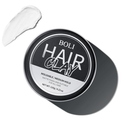 BOLI Hair Clay for Men, All Day Strong Hold Pomade, Texturizing & Matte Finish, Styling Paste for Medium, Thick, Straight, or Wavy Hair (120g)
