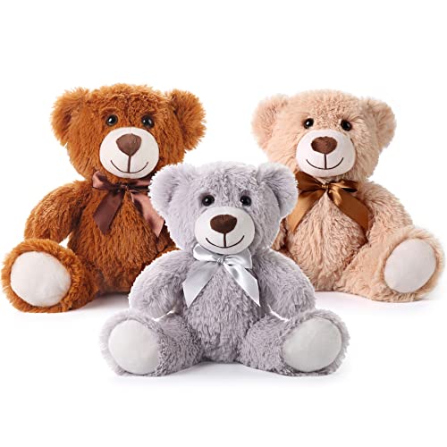 Uhousdeco 13.5 Inch 3 Packs Cute Teddy Bear Stuffed Animal Plush Toys Gift For Kid, Grey Tan Brown #TOP1