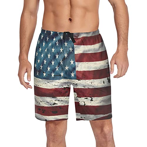 Fisyme Mens Pajama Shorts Flag Men's Pj Lounge Sleep Short4