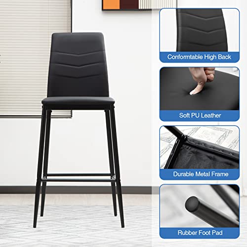 Nopurs Bar Stools Set Of 4, 26Inch Barstools, Stool Chair, Metal Legs Bar Stool,Counter Height Bar Stools, High Back Bar Chairs, Wave Curve Decor, Pu Leather Kitchen Island Chairs For Pub,Black #TOP6