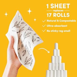 Papaya Reusable Paper Towels, Premium Swedish Dishcloths with Hook, Non-Scratch Reusable Paper Towel, 1 Sheet Replaces 17 Rolls - 2 Sheets, 1 Hook