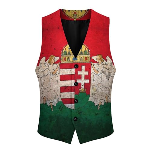 Homect with Hungarian Flag Trendy Vest Suit for Men V Neck Formal Dress Waistcoat Vests Business Slim Fit3