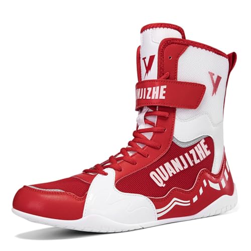 Zapatillas De Lucha Libre para Hombre Zapato De Fitness De Boxeo Zapatilla Alta para Gimnasio Entrenamiento De Combate Deportivo,Rojo,40 EU