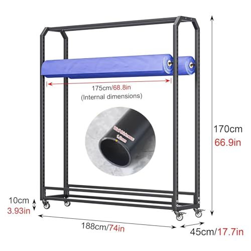 Wytrzymały stojak do przechowywania rolek z tkaniny, regulowany wózek ekspozycyjny na tekstylia, organizer z folii winylowej do użytku komercyjnego, idealny na rolki 20-40 cm, wydajne rozwiązanie do