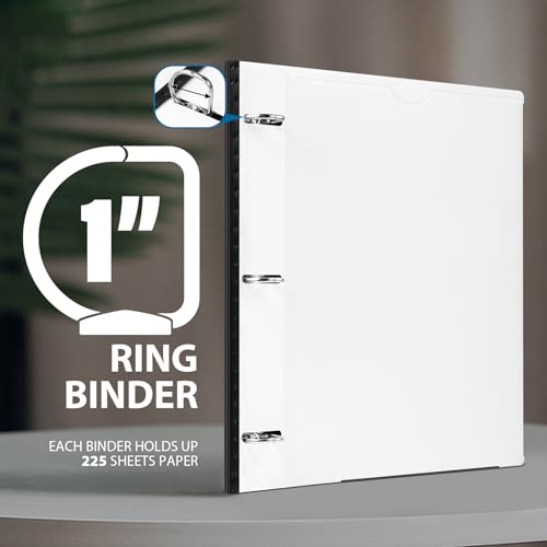 Image of WOT I 1 Inch Telescoping 3 Ring Binder 4 Pack, Expandable Flexible Binder with Customizable Front Cover & Clear Catalog Pocket, Holds 8.5 inchx11 inch Paper, School Office Supplies, Black+White