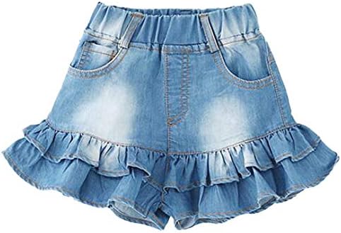 TIBE PINCESS Girls Denim Shorts 2 Layers Ruffles Lace Kids Baby Workout and Fashion Skirt Shorts Summer Beach Sports Short Pants Light Blue 2-3T