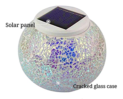 Sunkite Solar Table Lights Outdoor Indoor Color Changing Crackle Crystal Glass Night Lights,Waterproof Solar Powered Mosaic Glass Lamp,For Home Room Decorations Christmas(Light Color) #TOP6