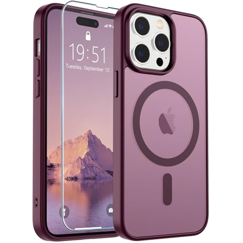Image of SUPFINE Magnetic for iPhone 14 Pro Max Case (Compatible with MagSafe) (Military Grade Drop Protection) Translucent Matte Shockproof with Anti-Fingerprint Phone Case,Wine Red