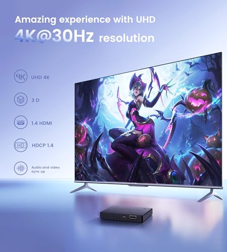 Image of avedio links 4K HDMI Splitter 1 in 4 Out with Hdmi 2.0 Cable, HDMI Video Distributor 1X4 Mirror Duplicate 1 Source to 4 Displays (Only Mirror, Not for Extended), Support 1080P@60Hz, 3D, PS5, HDTV