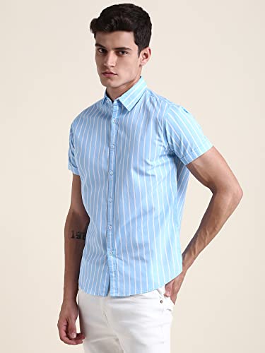 Image of Dennis Lingo Men's Cotton Striped Slim Fit Casual Shirt