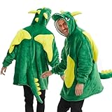 Laahoem Unisex Dragon Hoodie Men and Women Oversize Animal Pajamas Flannel Pullover Costume Soft Cozy Warm Adult Wearable Blanket Hooded Green