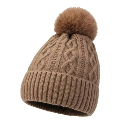 Touca Feminina Forrada de Pelinho Com Pompom Gorro de Inverno Chapéu de lã Pelúciada (Acrílico, Marr