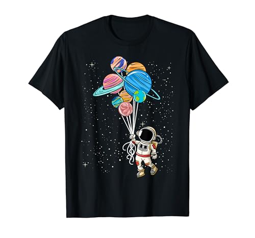 Astronaut Holding Planet Balloons tshirt BoysGirls STEM Kids T�V���c
