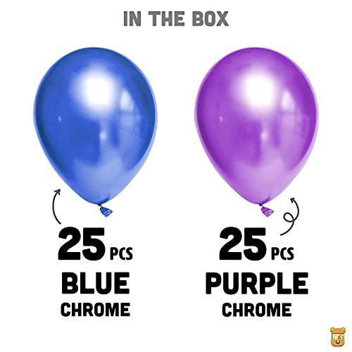 Image of Just Party 25Pcs Purple & 25Pcs Blue Metallic Chrome Balloons with Shiny Surface For Birthdays /Anniversary /Engagement /Baby Shower /bachelorette Party Decorations (Pack of 50)