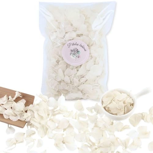 Vrai Pétales d'Hortensia Séchés Blanc - Confettis de Mariage Biodégradables Naturels Fleurs séchées blanches pour Lancer de Pétales et Décoration...