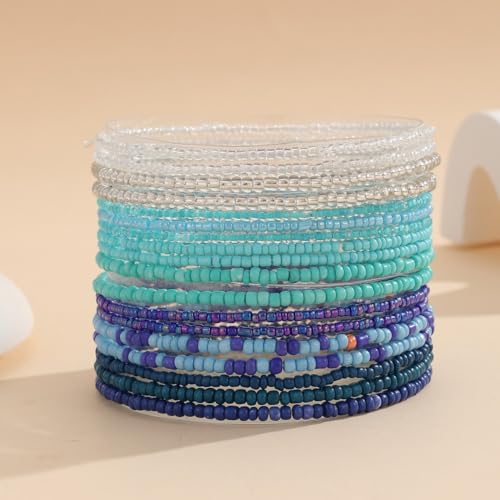 18Pcs Colorful Bohemia Seed Beaded Bracelets Handmade Adjustable Stackable Rainbow Beaded Stretch Bracelet Anket Multilayer Vaction Elastic Bracelet for Women Summer Beach Boho Jewelry Gifts2