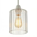Ribbed Glass Lamp Shade 14cm Height x 10cm Diameter, Clear Fluted Light Shade Replacement, E27 Easy Fit Ceiling Pendant & Table Lamp Shade, Vintage Modern Lighting for Living Room Bedroom (Pack 1)
