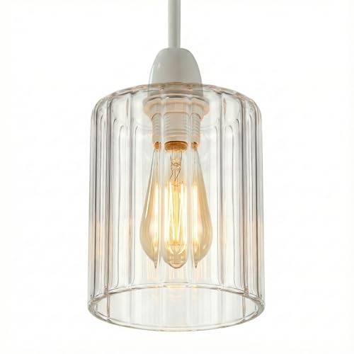 Ribbed Glass Lamp Shade 14cm Height x 10cm Diameter Clear Fluted Light Shade Replacement E27 Easy Fit Ceiling Pendant & Table Lamp Shade Vintage Modern Lighting for Living Room Bedroom (Pack 1)