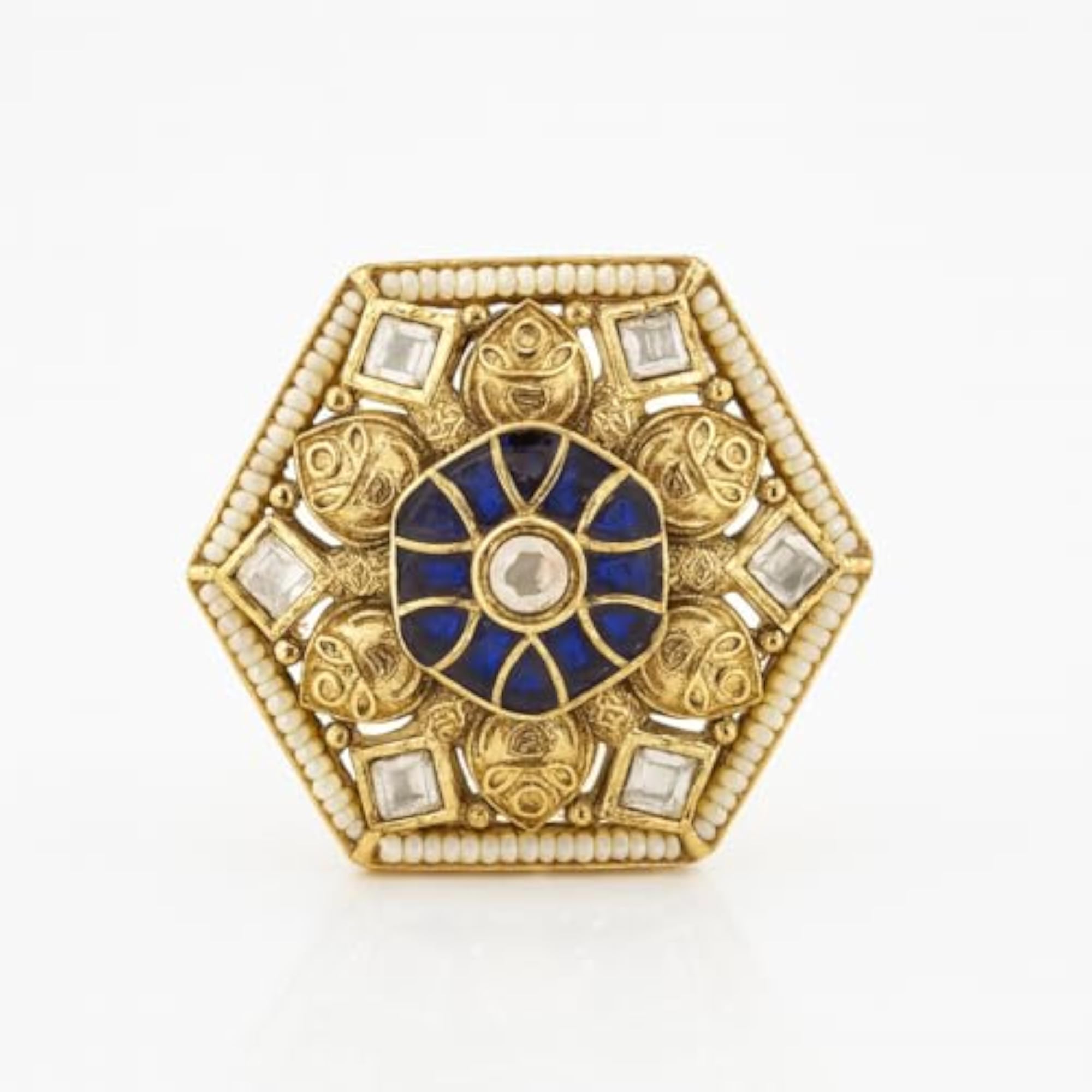 Gold-Plated Hexagon Green & Ruby Statement Ring, Elegant Design