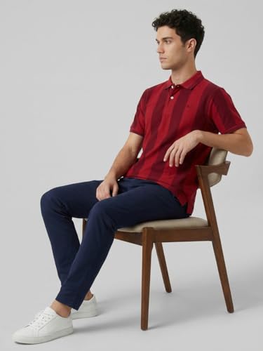 Image of Raymond Men Modern Fit Stripe Pattern Pure Cotton Polo Neck Half Sleeve Casual T-Shirt