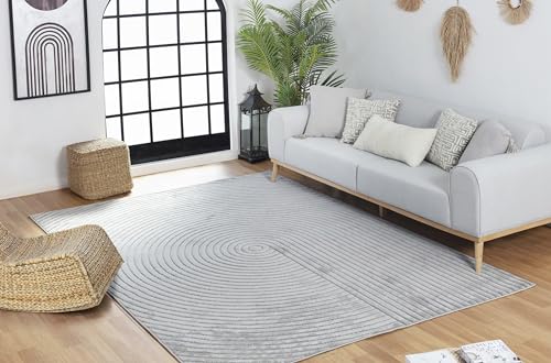 Livabliss Alfombra Geométrica Boston Alfombra de Pasillo para Cocina, Entrada - Alfombra Abstractas Estilo Bohemio, Fácil de Cuidar - Alfombra Pasillo Larga 80x150cm, Alfombra Neutral Gris