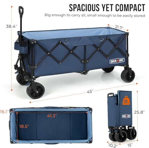 Miniatura 6 de Overmont Carro Playa Plegable - 114cm Carrito Camping Plegable Extendido Con Frenos - 300l 200kg Carro De Transporte Con Ruedas Grandes Todo Terreno - Carro Portátil Para Jardín Compras Al Aire Libre