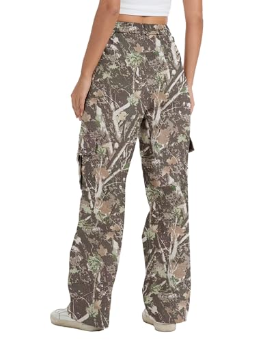 Image of Cargo Pants for Women High Waist Wide Leg Stretchy Pull On Baggy Casual Pants with Pockets