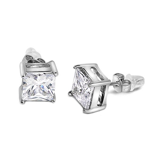 Buyless Fashion Girls Stud Earrings Silver White Squared Crystal CZ In Gift Box - ECZSWHT3X3 Buyless Fashion Girls Stud Earrings Silver White Squared Crystal CZ In Gift Box - ECZSWHT3X3