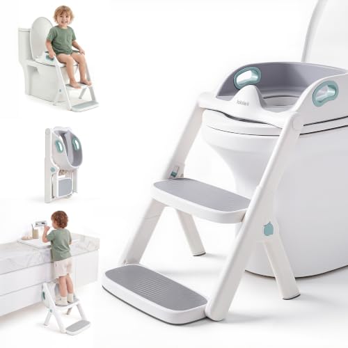Image of lalalark Potty Training Seat, 2-in-1 Toddler Toilet Seat with Steps, Upgrade Potty Step Stool for Toddler with Anti-Slip Pad Step Stool, Extended Splash Guard, Foldable Potty Ladder Boys Girls, Green