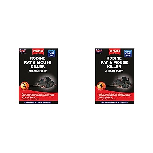 Rentokil PSMR12 Rodine Rat and Mouse Killer Grain Bait, 4x 25gm Sachets (Pack of 2)
